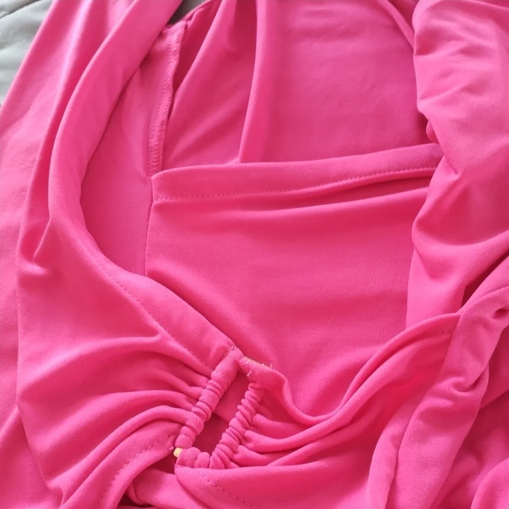 Tahari Pink Sleeveless Faux Wrap Side Buckle Top M - Picture 11 of 11